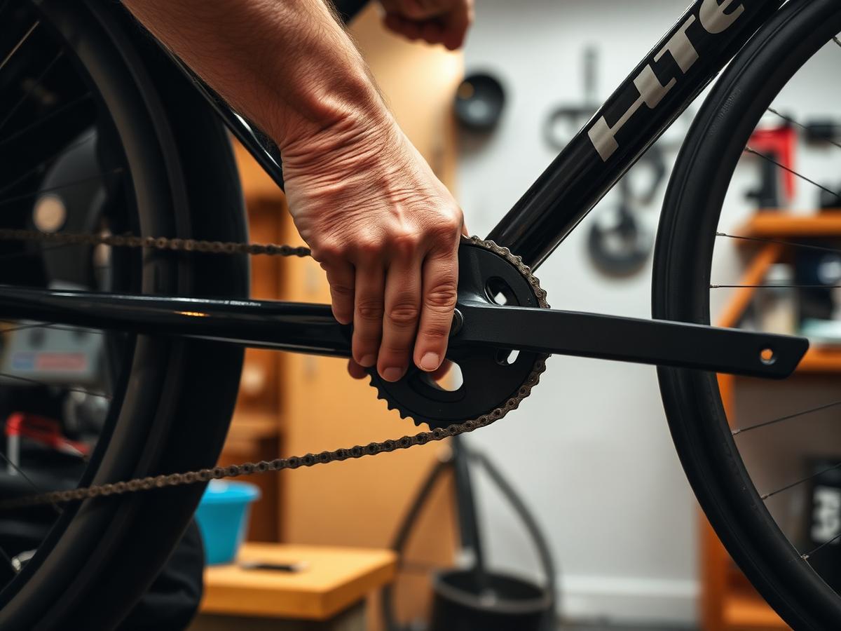 Mechanic servicing a road bike drivetrain in the Valley Cycles workshop